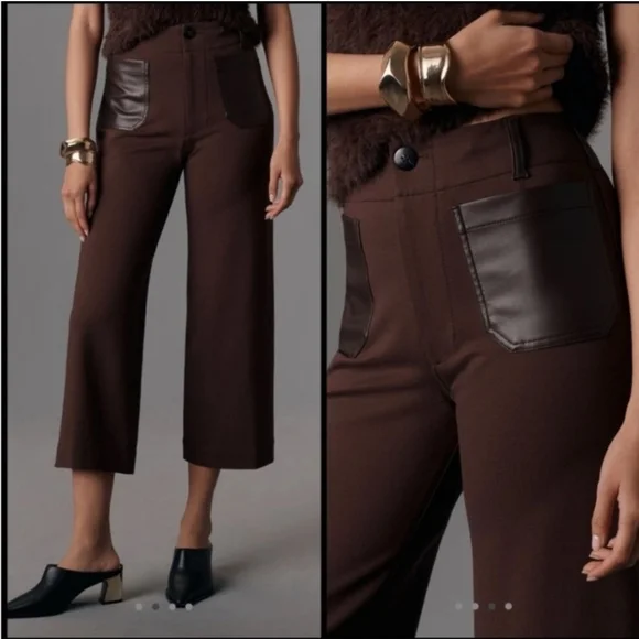 Maeve The Colette Cropped Wide Leg Faux Leather Pocket Pants NWT Size 32 - Picture 1 of 7